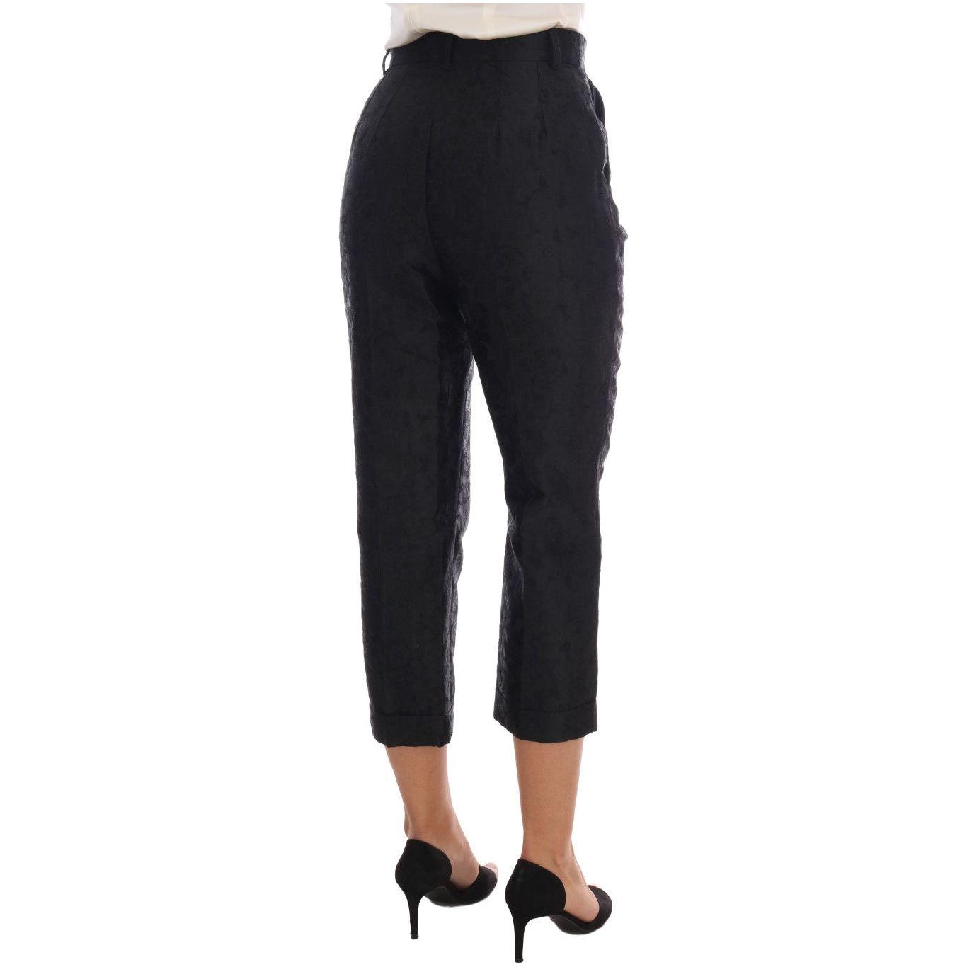 Dolce & Gabbana Black Floral Brocade Capri Pants