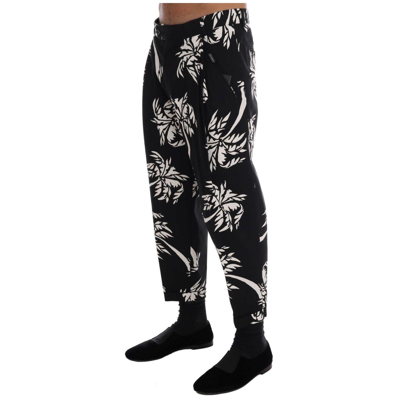 Dolce & Gabbana Black Tree Cotton Stretch Pants Dolce & Gabbana