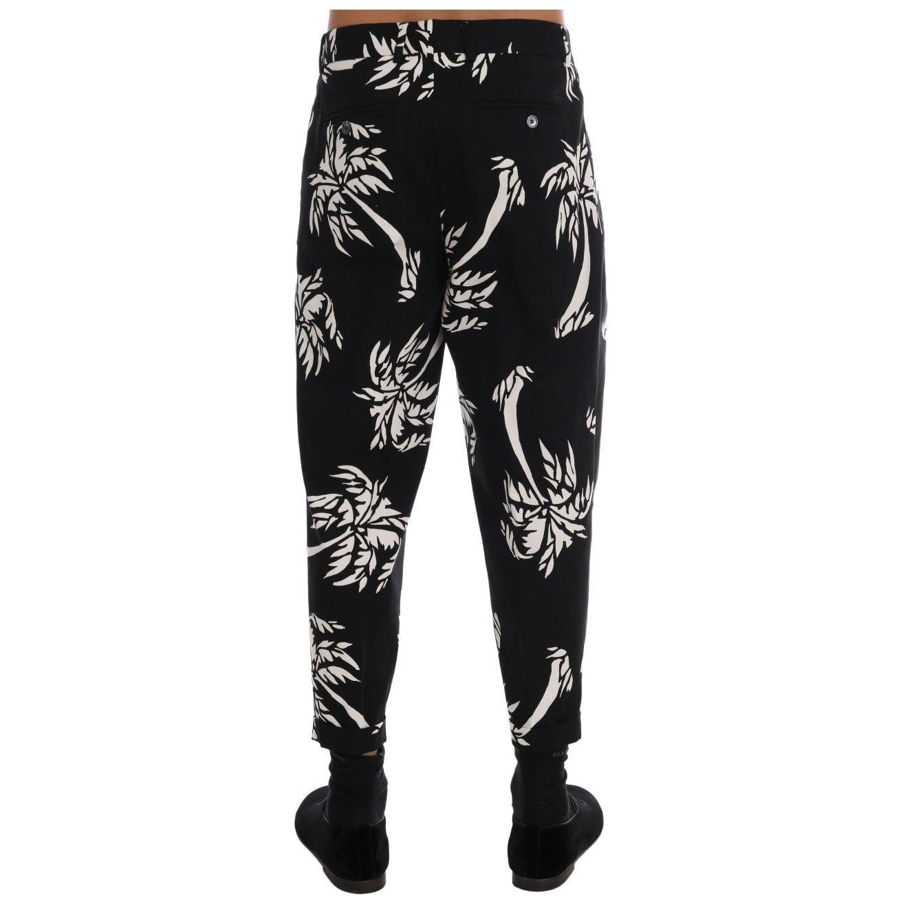 Dolce & Gabbana Black Tree Cotton Stretch Pants Dolce & Gabbana