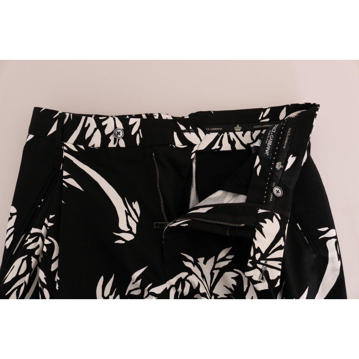 Dolce & Gabbana Black Tree Cotton Stretch Pants Dolce & Gabbana