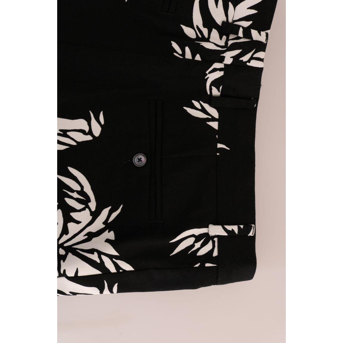 Dolce & Gabbana Black Tree Cotton Stretch Pants Dolce & Gabbana
