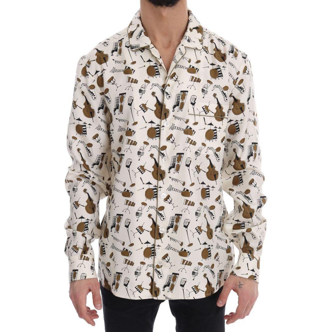 Dolce &amp; Gabbana White Silk JAZZ Motive Print Shirt