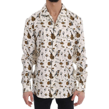 Dolce &amp; Gabbana White Silk JAZZ Motive Print Shirt Dolce &amp; Gabbana