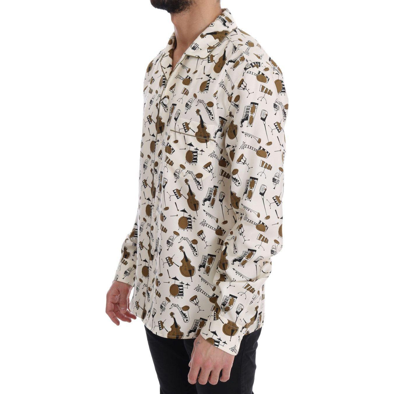 Dolce &amp; Gabbana White Silk JAZZ Motive Print Shirt Dolce &amp; Gabbana
