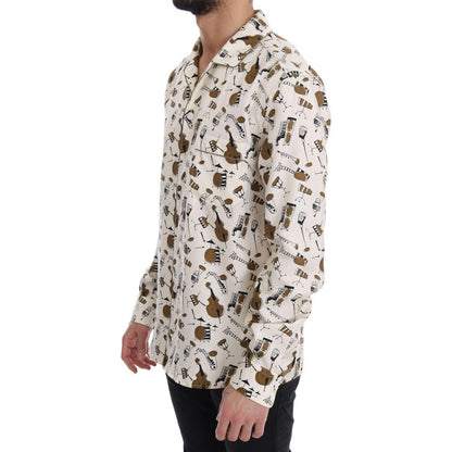 Dolce &amp; Gabbana White Silk JAZZ Motive Print Shirt Dolce &amp; Gabbana