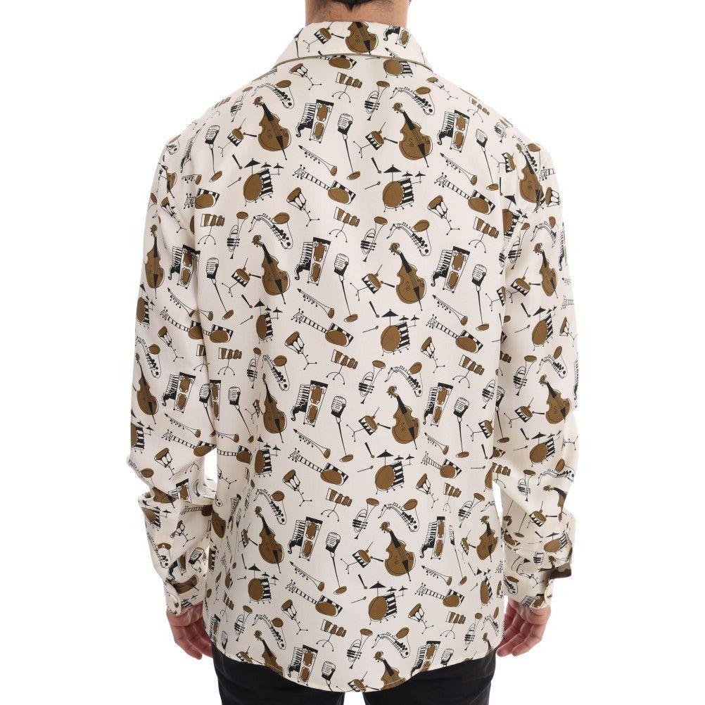 Dolce &amp; Gabbana White Silk JAZZ Motive Print Shirt