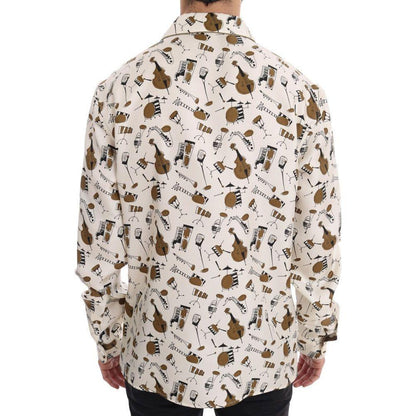 Dolce &amp; Gabbana White Silk JAZZ Motive Print Shirt Dolce &amp; Gabbana
