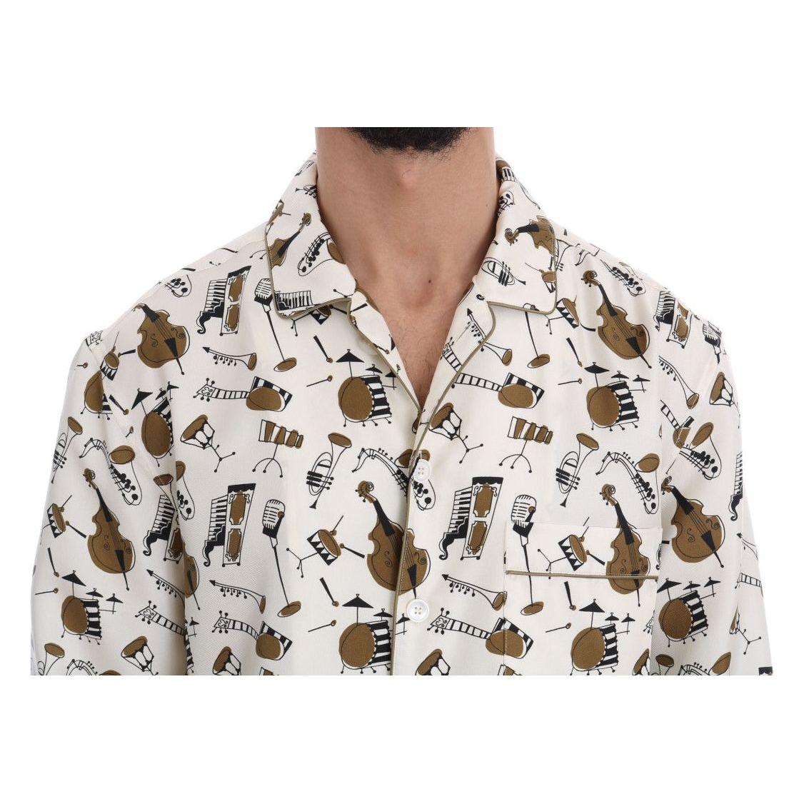 Dolce &amp; Gabbana White Silk JAZZ Motive Print Shirt Dolce &amp; Gabbana