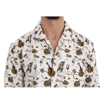 Dolce &amp; Gabbana White Silk JAZZ Motive Print Shirt Dolce &amp; Gabbana
