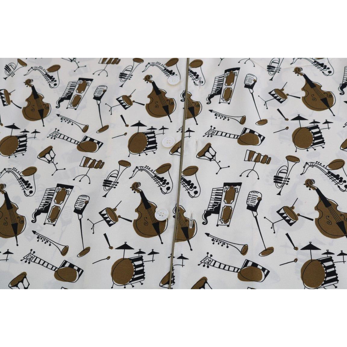 Dolce &amp; Gabbana White Silk JAZZ Motive Print Shirt Dolce &amp; Gabbana