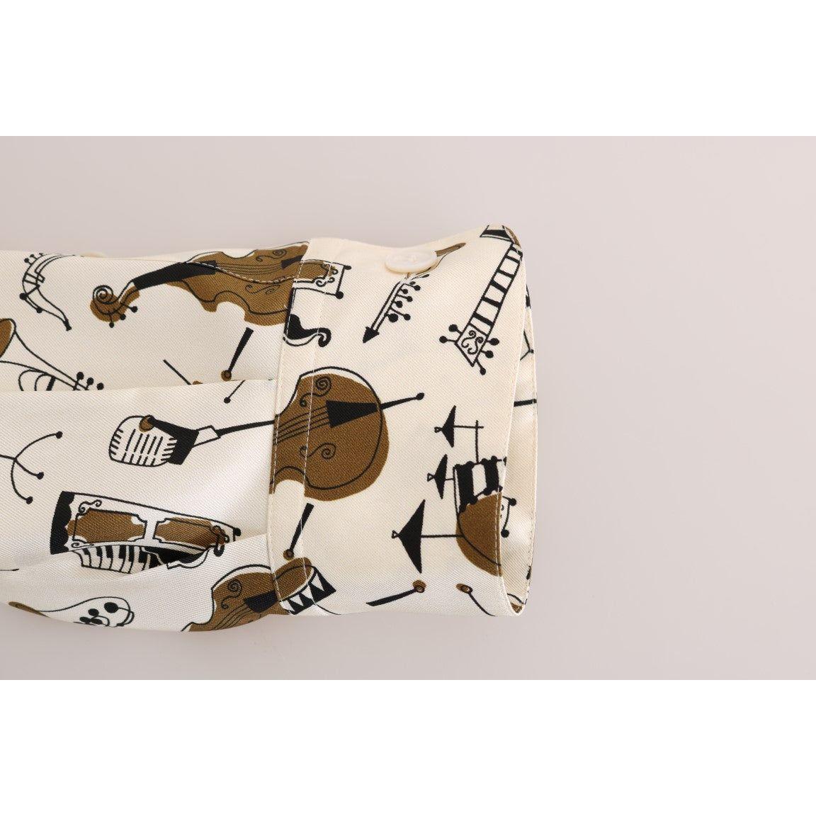 Dolce &amp; Gabbana White Silk JAZZ Motive Print Shirt