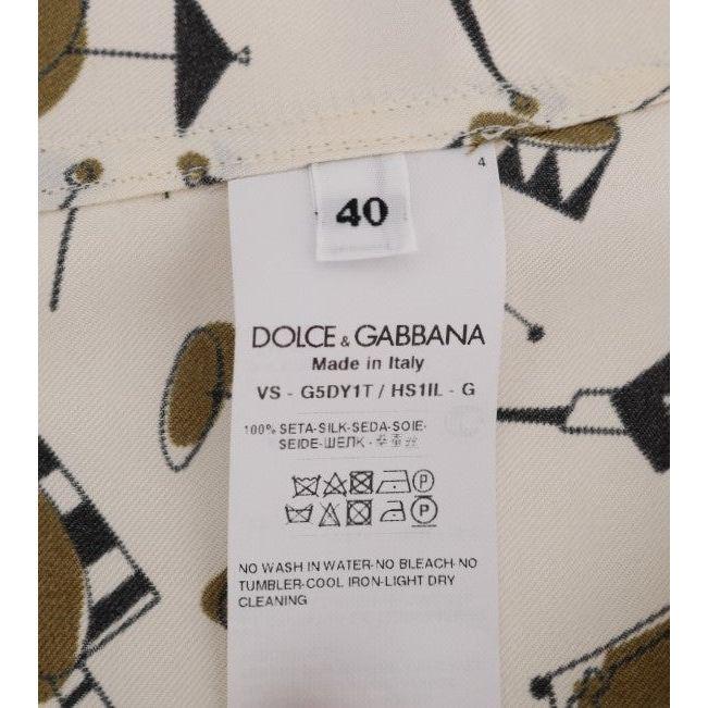 Dolce &amp; Gabbana White Silk JAZZ Motive Print Shirt