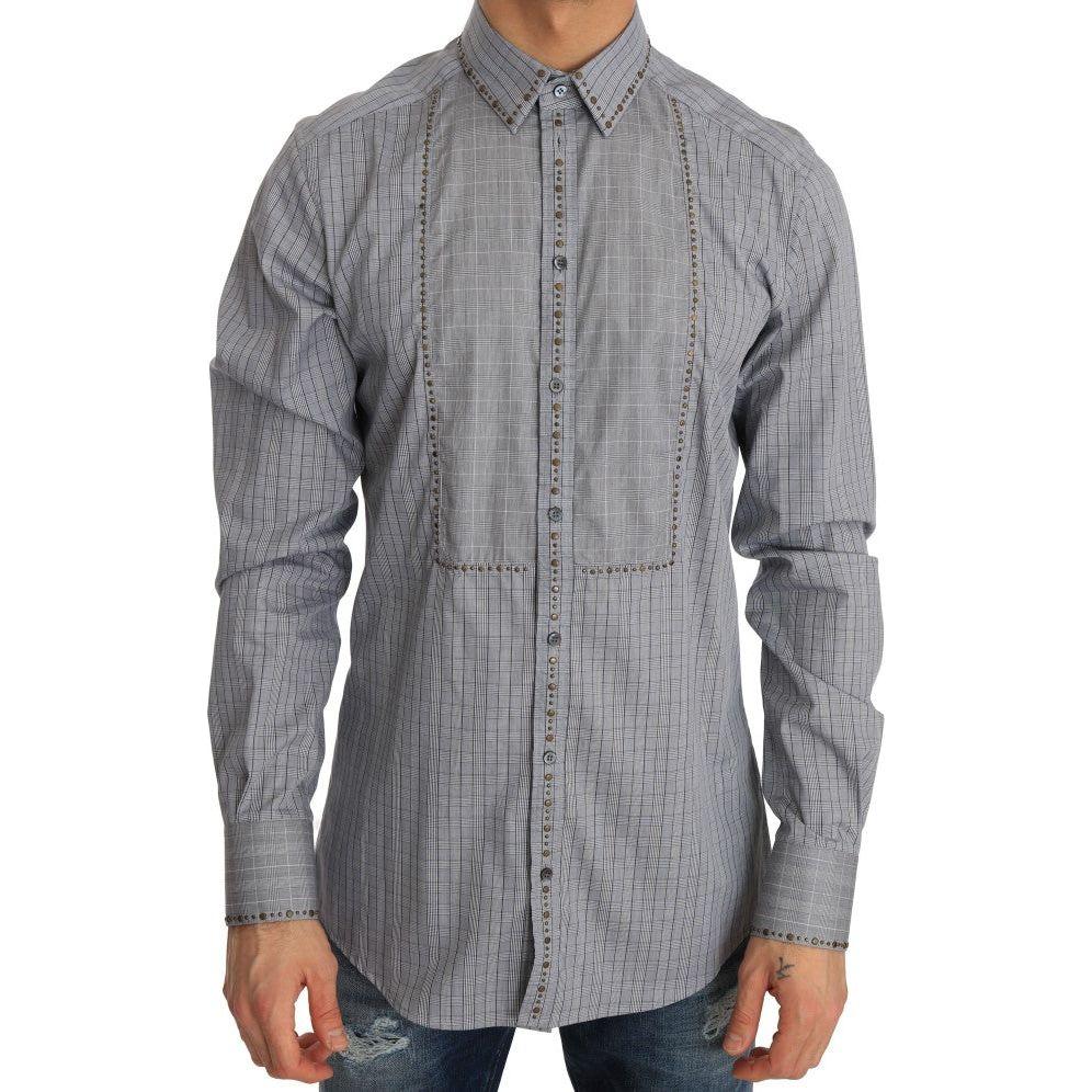 Dolce & Gabbana Gray Check GOLD Cotton Slim Fit Shirt Dolce & Gabbana