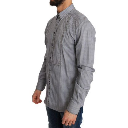 Dolce & Gabbana Gray Check GOLD Cotton Slim Fit Shirt Dolce & Gabbana
