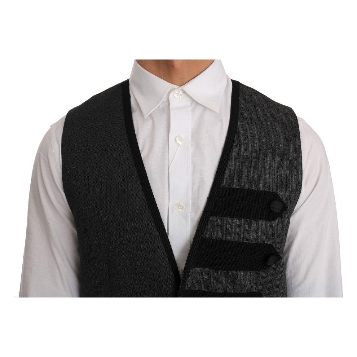 Dolce & Gabbana Gray Wool Patterned Slim Vest Dolce & Gabbana