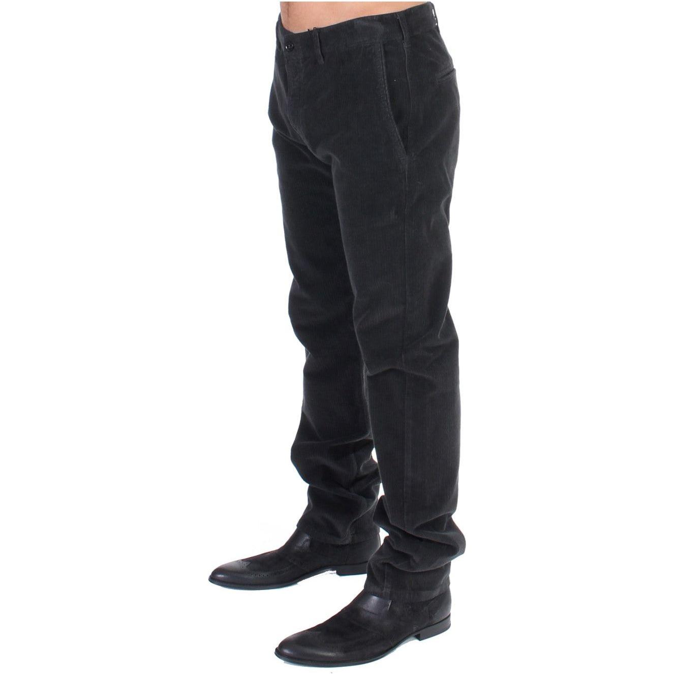 GF Ferre Black Corduroy Cotton Straight Fit Pants GF Ferre