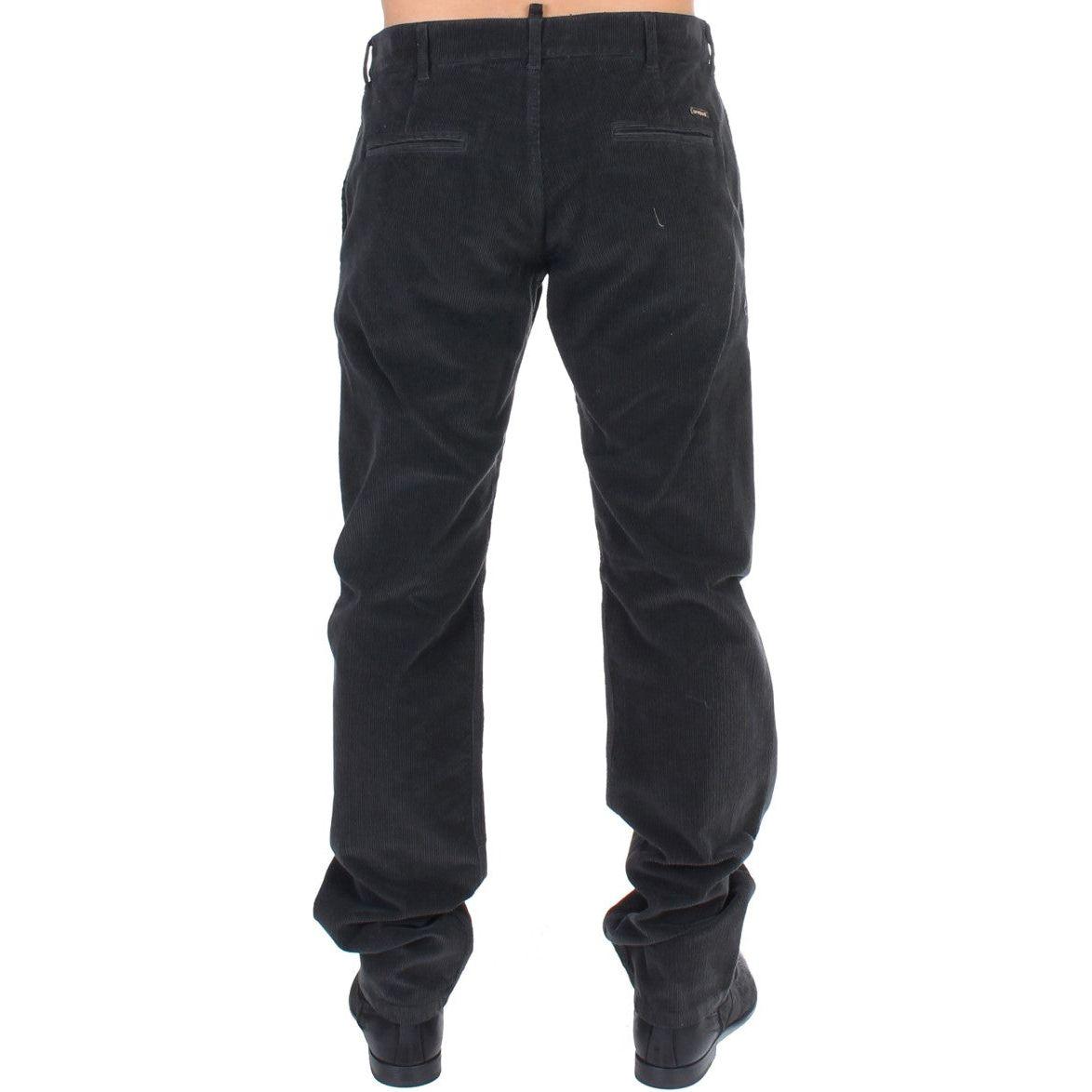 GF Ferre Black Corduroy Cotton Straight Fit Pants GF Ferre