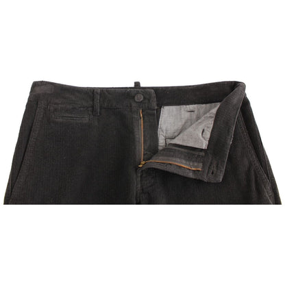 GF Ferre Black Corduroy Cotton Straight Fit Pants GF Ferre