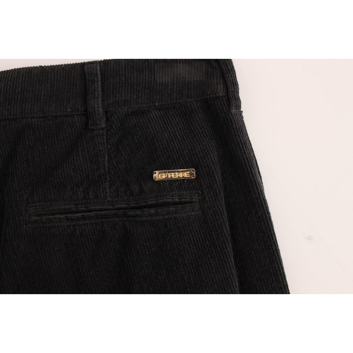 GF Ferre Black Corduroy Cotton Straight Fit Pants GF Ferre