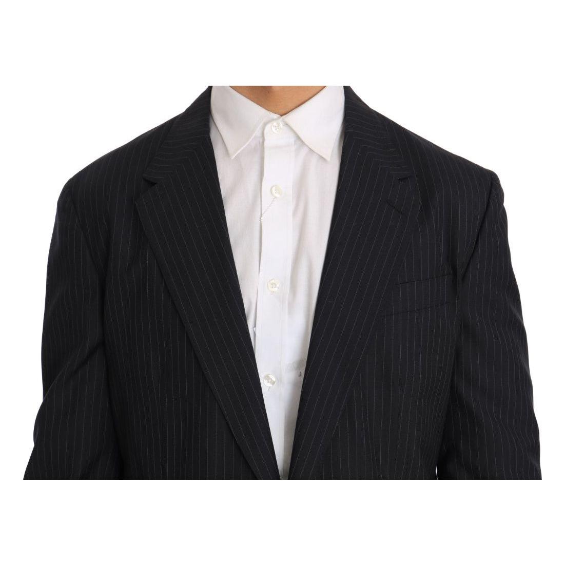 Dolce & Gabbana Gray Striped Wool Jacket Coat Slim Blazer Dolce & Gabbana