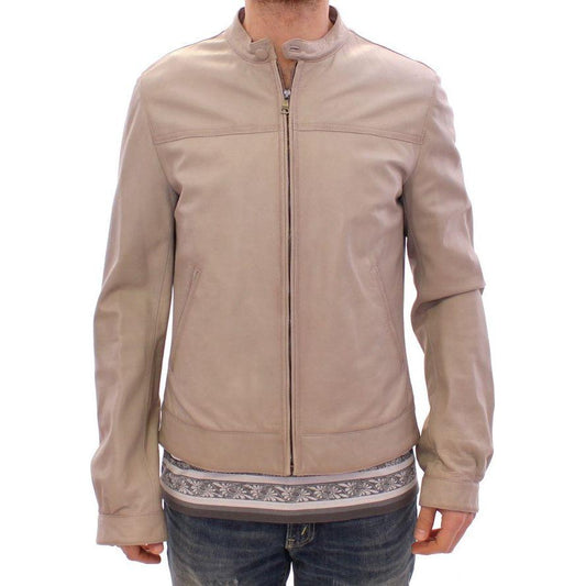Dolce & Gabbana Beige Leather Jacket Biker Coat Dolce & Gabbana