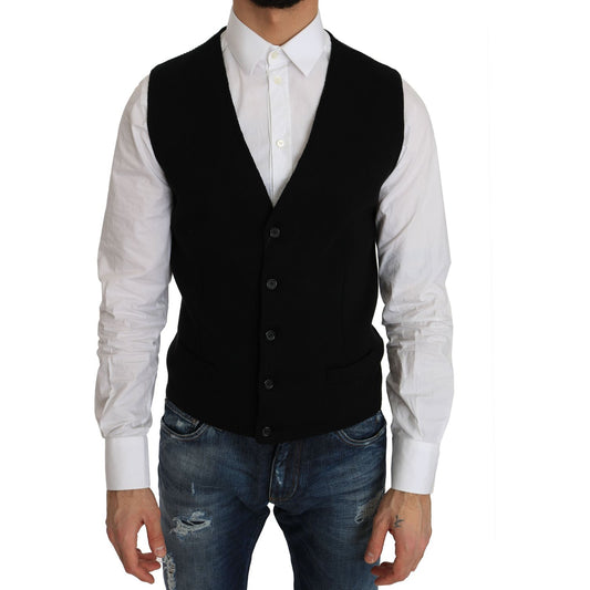 Dolce & Gabbana Black Cotton Dress Woven Waistcoat Dolce & Gabbana