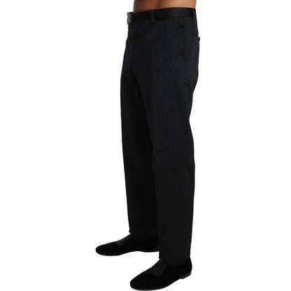Dolce & Gabbana Black Cotton Brocade Formal Trousers Pants Dolce & Gabbana