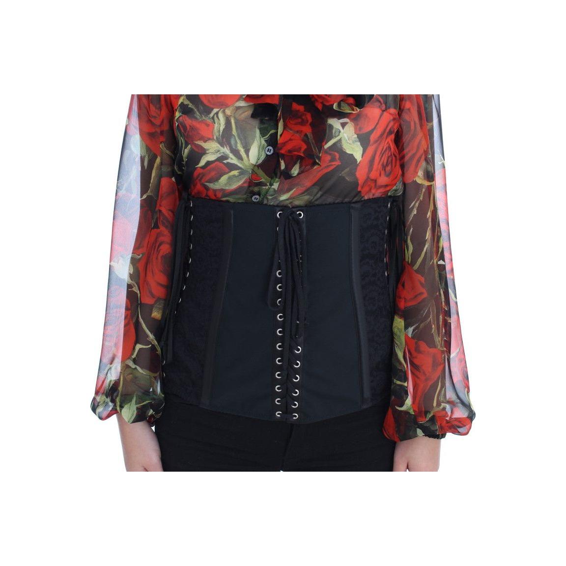 Dolce & Gabbana Black Stretch Corset Waist Strap Belt
