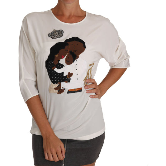 Dolce & Gabbana White Silk #dgfamily Crystal T-shirt TSH3368-44