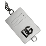 Dolce & Gabbana White Calf Leather Lanyard Logo Card Holder Wallet