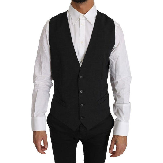 Dolce & Gabbana Gray Solid 100% Wool Waistcoat Vest Dolce & Gabbana