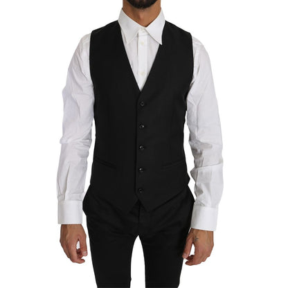Dolce & Gabbana Black Solid Wool Silk Waistcoat Vest