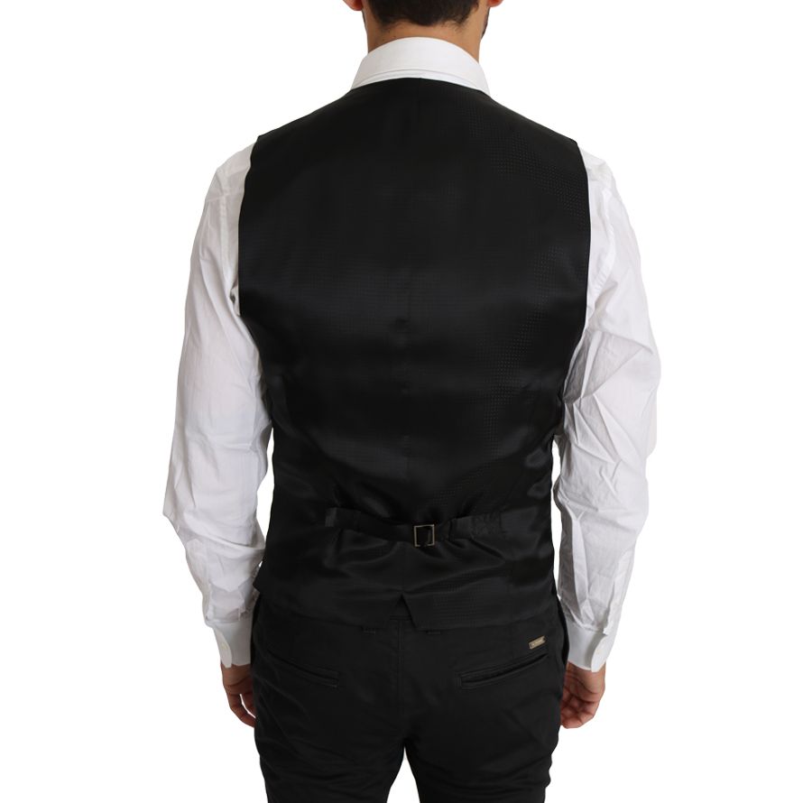 Dolce & Gabbana Black Solid Wool Silk Waistcoat Vest