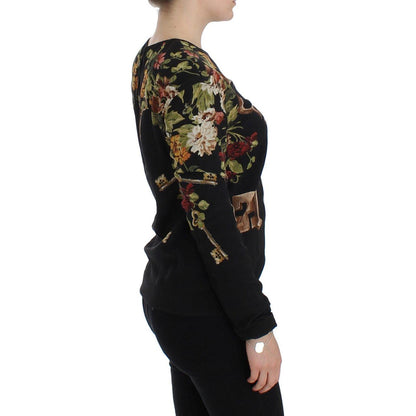 Dolce & Gabbana Black Key Floral Print Silk Blouse Top