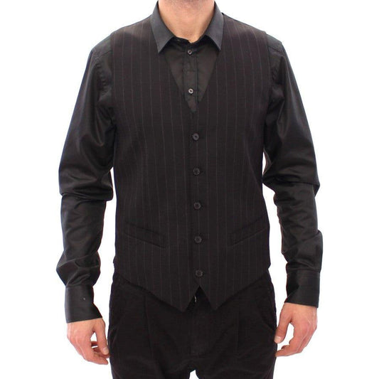 Dolce & Gabbana Black Striped Wool Logo Vest Dolce & Gabbana