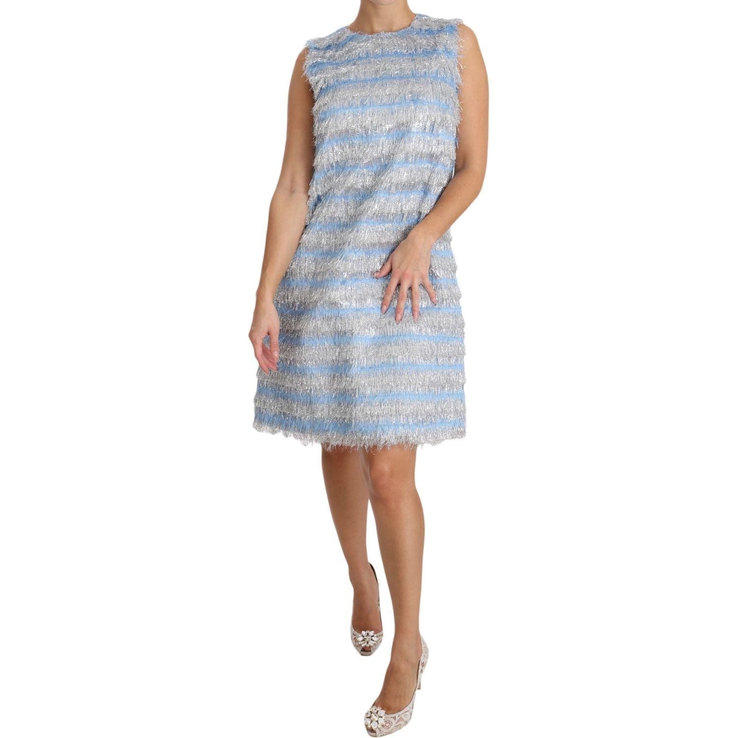 Dolce & Gabbana Light Blue Silver Shift Gown Dress