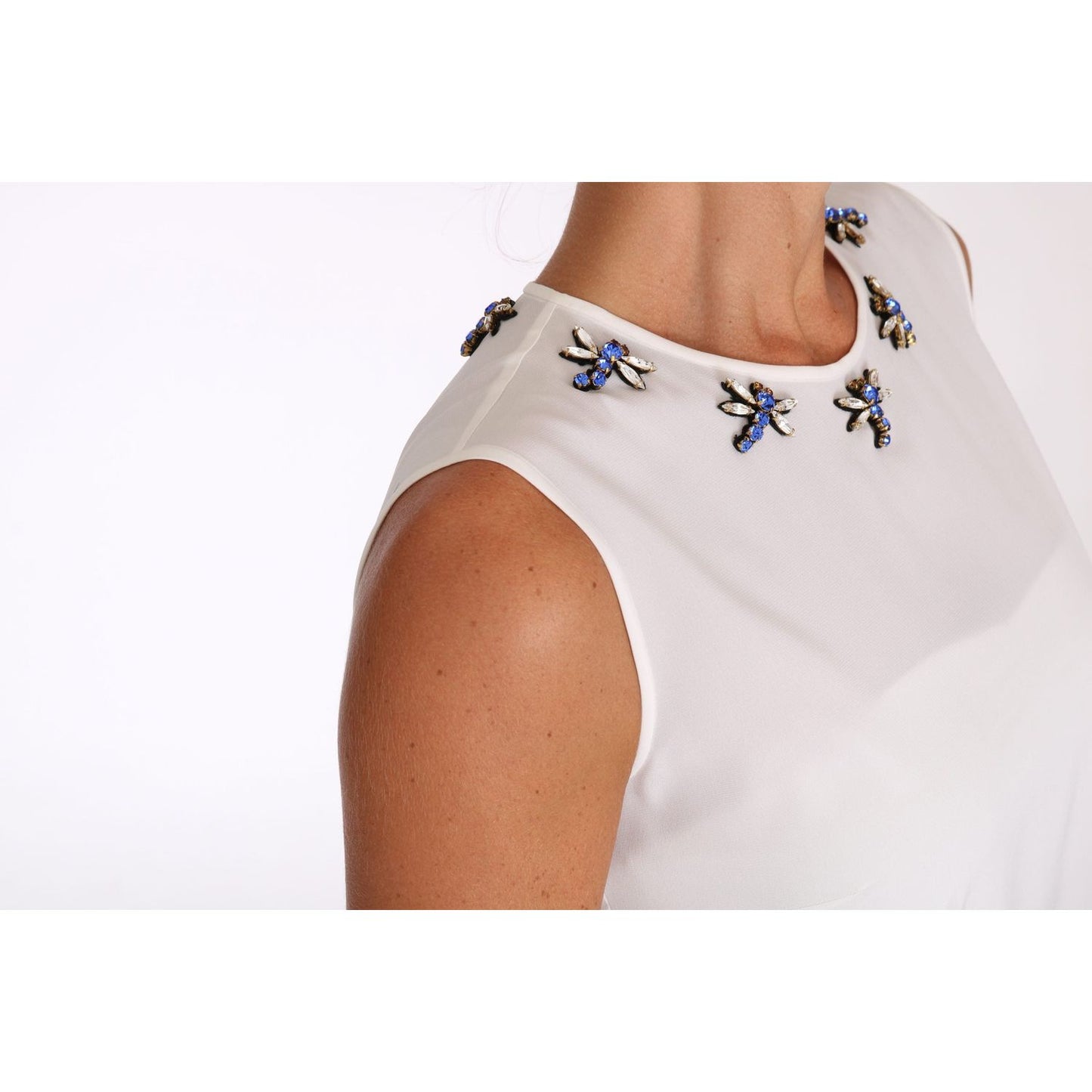 Dolce & Gabbana White Silk Crystal Embellished Fly T-shirt TSH2344-40