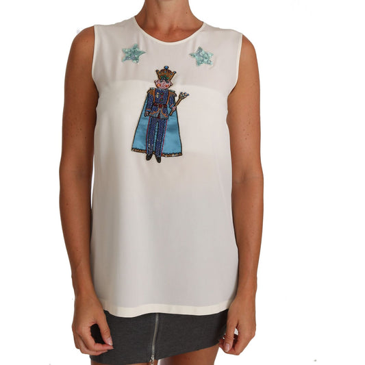 Dolce & Gabbana White Silk Crystal Sequined Fairy T-shirt TSH2668-36