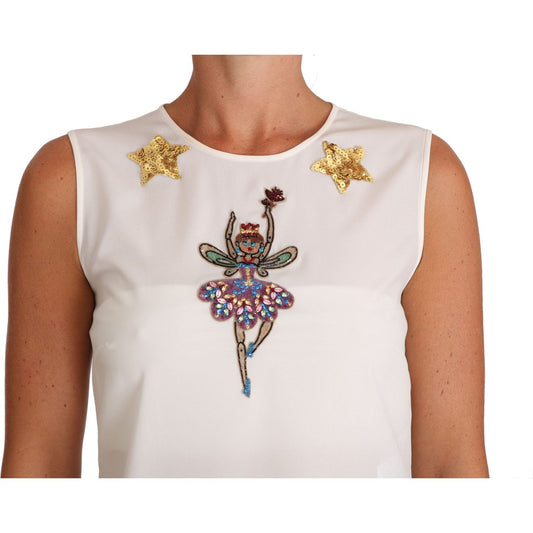 Dolce & Gabbana White Silk Embellished Crystal Sequin Fairy Top TSH2669-40