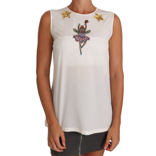 Dolce & Gabbana White Silk Embellished Crystal Sequin Fairy Top TSH2669-40