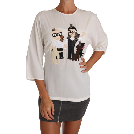 Dolce & Gabbana White Silk #dgfamily Blouse T-shirt TSH2672-36