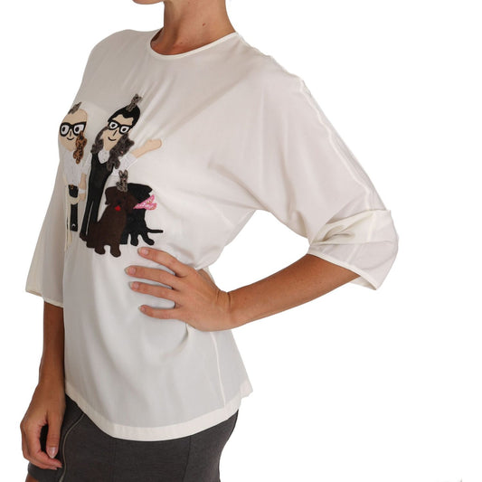 Dolce & Gabbana White Silk #dgfamily Blouse T-shirt TSH2672-36