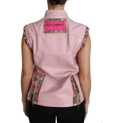 Dolce & Gabbana Pink Zippered Lamb Sleeveless Vest Leather Jacket