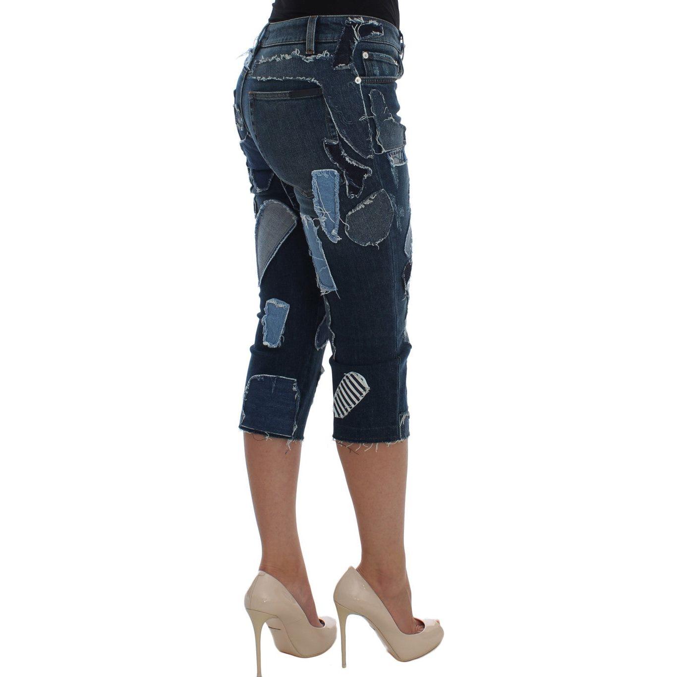 Dolce & Gabbana Stretch Blue Patchwork Jeans Shorts