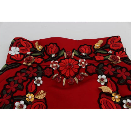 Dolce & Gabbana Red Silk Crystal Roses Shorts