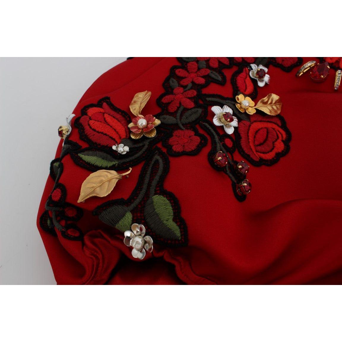 Dolce & Gabbana Red Silk Crystal Roses Shorts