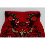 Dolce & Gabbana Red Silk Crystal Roses Shorts SIG20117-1