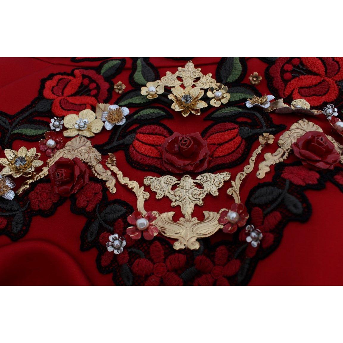 Dolce & Gabbana Red Silk Crystal Roses Shorts