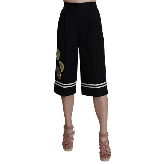 Dolce & Gabbana Black Cotton Cropped Embellished Pants