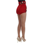 Dolce & Gabbana Red Silk Crystal Roses Shorts SIG20122-2
